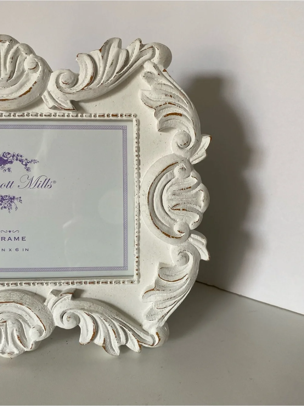 Baroque Style Picture Frame For 4 X 6” White Wood Photo Free-stand Shabby Chic l